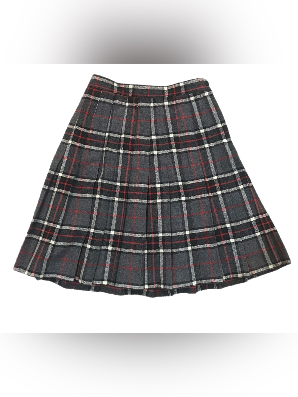 VTG  Plaid Pleated Skirt Gray Red Tartan Kilt Dark Academia Y2K Blokette Small